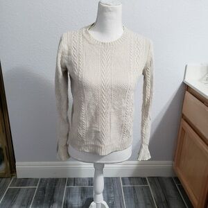 J. Crew Cream Cable Knit Sweater flare sleeve Large boho chic classic holiday